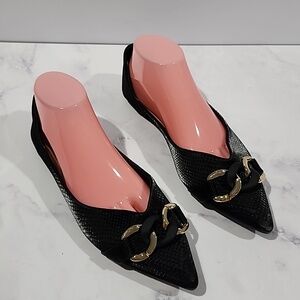 Mingfeidi Black Women's Shoes with Gold Accents